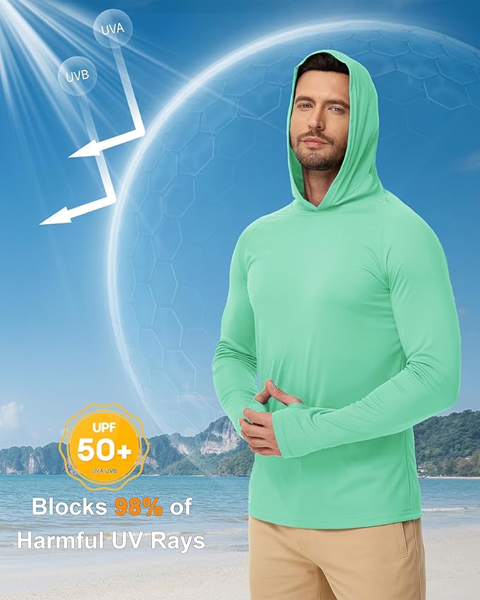 Boladeci Men's UPF 50+ Sun Protection Lightweight Hoodie Shirts Long Sleeve Fishing Shirt SPF UV Hiking Swim