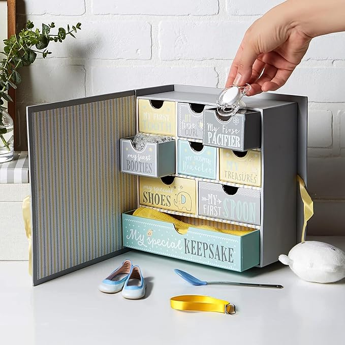 Votum Baby Keepsake Box for Treasured Memories, Moon & Stars - Lightweight, Handcrafted Baby Boxes with 9 Labeled Compartments for First Memories - Gender Neutral Baby Shower Gifts for Girls, Boys