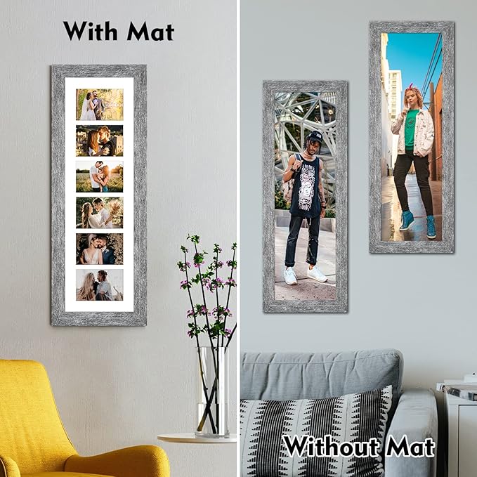 8x26 Picture Frame Display 6 opening 4X6 Picture Frame Collage,Multi Photo Frame with Mat,Plexiglass,Wall or Tabletop Decor,Grey Wood Grain
