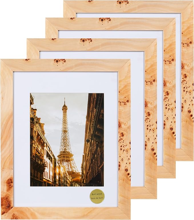Concepts - 11X14 Burl Wood Picture Frames Matted To 8x10 -Natural Wood Finish Picture Frames for Family Photos - Elegant Wallhung Decor in Bulk
