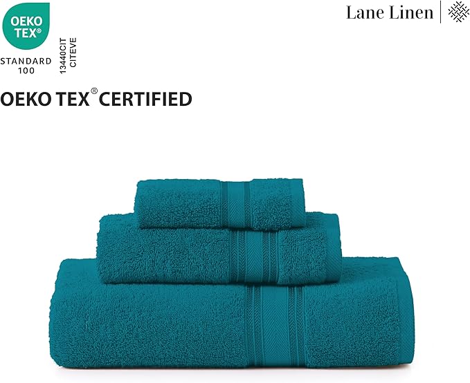 Lane Linen 100% Cotton Luxury Bathroom Towel Set - 18 Pcs - Zero Twist, Quick Dry, Super Soft & Highly Absorbent - 6 Bath Towels, 6 Washcloths, 6 Hand Towels - Tumble Dry regains Fluffiness - Sea Port