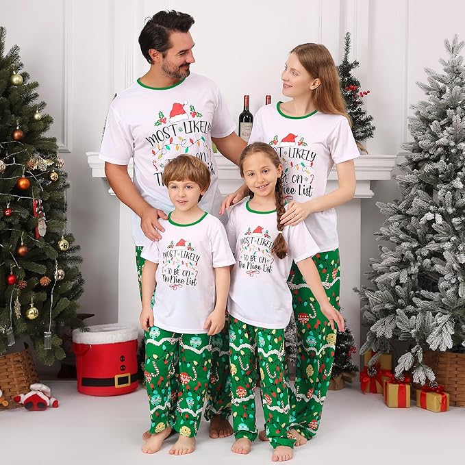 Christmas Pajamas for Family Matching Holiday PJ's Jammies Sets with Short Sleeve Tee and Pants Sleepwear Loungewear