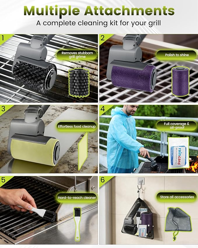 KISUFU [7.4V High-Power] Electric Grill Brush, 68W Motorized BBQ Scrubber with 50kg.f Torque, Bristle Free Grill Brush for Outdoor Grills, 150 Mins Runtime Heavy Duty BBQ Cleaning Tool