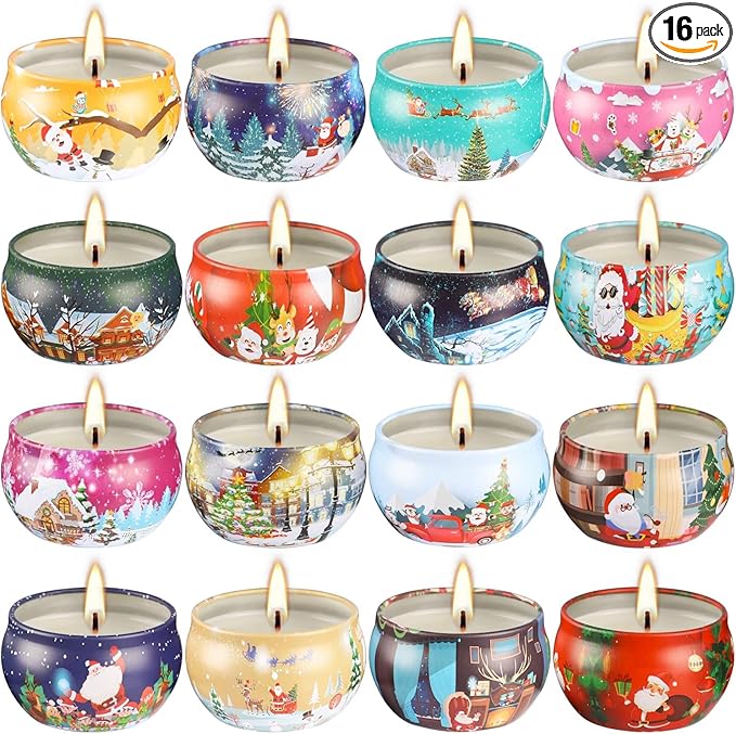 16 Pack Christmas Scented Candles Set for Home, Relaxing Stress Relief, Aromatherapy - Natural Soy Wax and Fragrance - Gifts for Women, Mom, Best Friend, Wife
