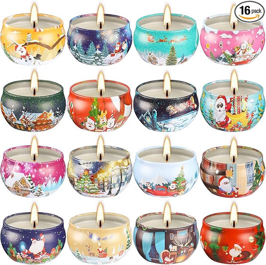 16 Pack Christmas Scented Candles Set for Home, Relaxing Stress Relief, Aromatherapy - Natural Soy Wax and Fragrance - Gifts for Women, Mom, Best Friend, Wife