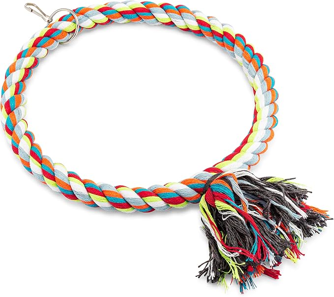 Spoiled Pet® Medium Bird Rope Perch Circle Swing Toy Multicolor 8 Inch | Natural cotton & steel rod cage accessory for Cockatiel Conure, Safe to climb, chew, relieve boredom, with metal quick link