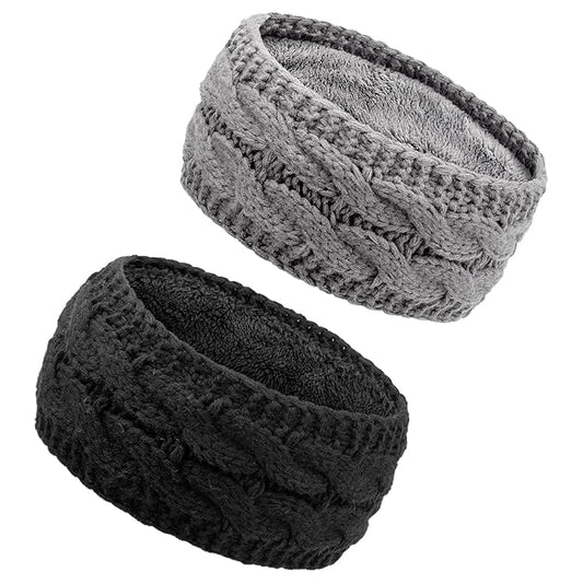AQOKKA Knit Winter Headbands for Women Fuzzy Wool Fleece Lined Ear Warmers Elastic Turban Crocheted Head Wrap Winter Accessories for Women Cold Weather
