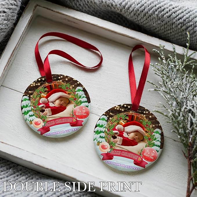 Baby First 2025 Personalized Christmas Ornament with Custom Photo, A Newborn Keepsake for Boy or Girl