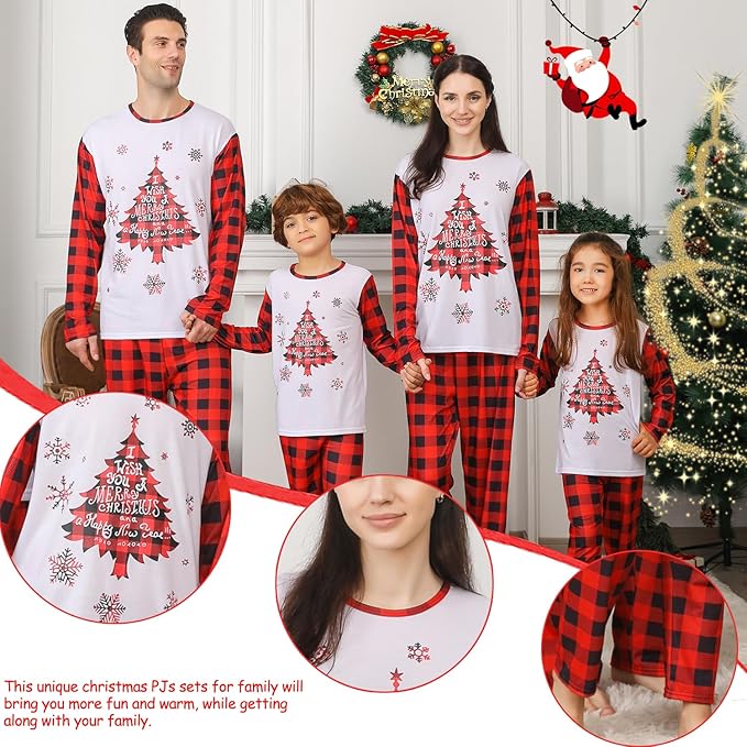 Matching Family Christmas Pajamas Sets, Holiday PJs with Top and Pants, Cute 2 Piece Sleepwear for Couples/Women/Men