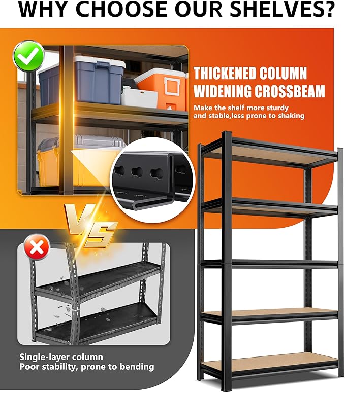 AOAORRG Set of 4 Garage Shelving Heavy Duty Storage Shelves, Metal Adjustable Shelving Unit, Utility Garage Organizer Shelf for Basement, Pantry, Kitchen, Warehouse, 45.6" Wx19.7 Dx78 H