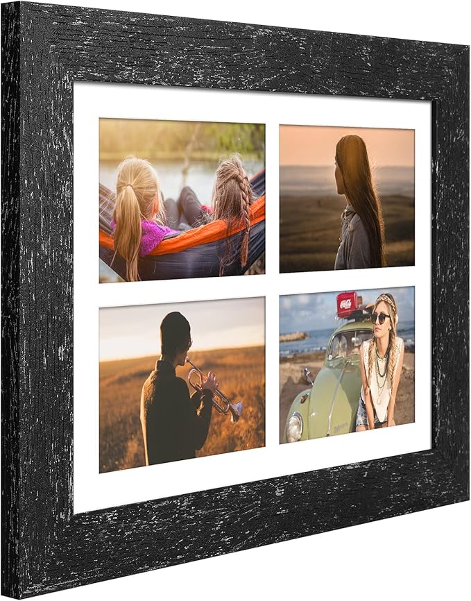 9x13 Picture Frame Display 4 opening 4X6 Picture Frame Collage,Multi Photo Frame with Mat,Plexiglass,Wall or Tabletop Decor,Black Wood Grain