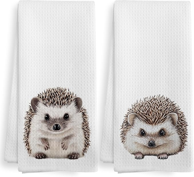 Funny Cute Hedgehog Kitchen Towels and Dishcloths Sets of 2, Hedgehog Decor Gifts, Fall Woodsy Rustic Cabin Lodge Forest Nursery Decor Dish Hand Tea Towels for Home Bathroom Kitchen,16x24Inch