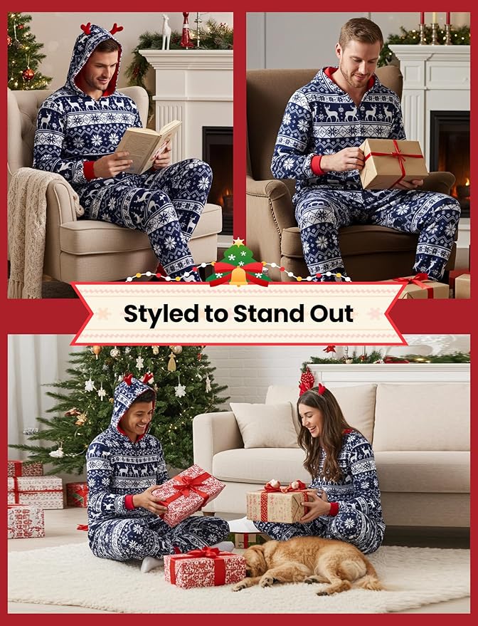 PATPAT Matching Family Christmas Onesie Pajamas – Holiday Hooded Jumpsuit Sleepwear PJs Couples Xmas Loungewear with Socks