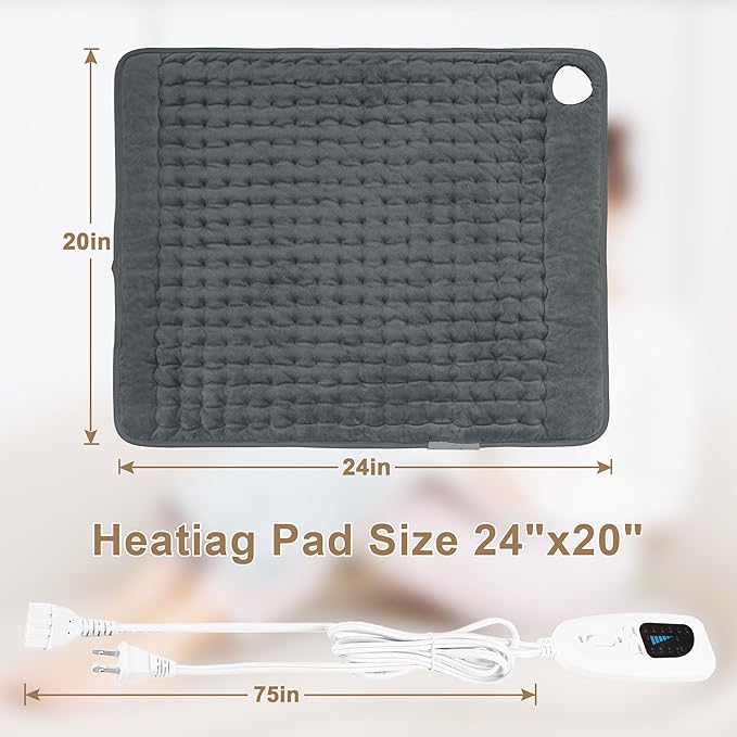 Deepsoon Heating Pad,Electric Heating Pads for Back,Neck,Abdomen,Moist Heating Pad for Shoulder,Knee,Arms,Legs,Dry/Moist Heat & Auto Shut Off,Christmas Gifts for Men and Women,Dark Gray,24x20 Inch