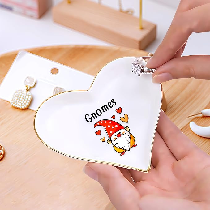 Gnomes Ring Holder Dish Tray, Gifts For Women Teens Girls, Gnomes Lovers Themed Stuff Accessories Things Decor Merch, Home Room Ring Earrings Necklace Organizer Holder!