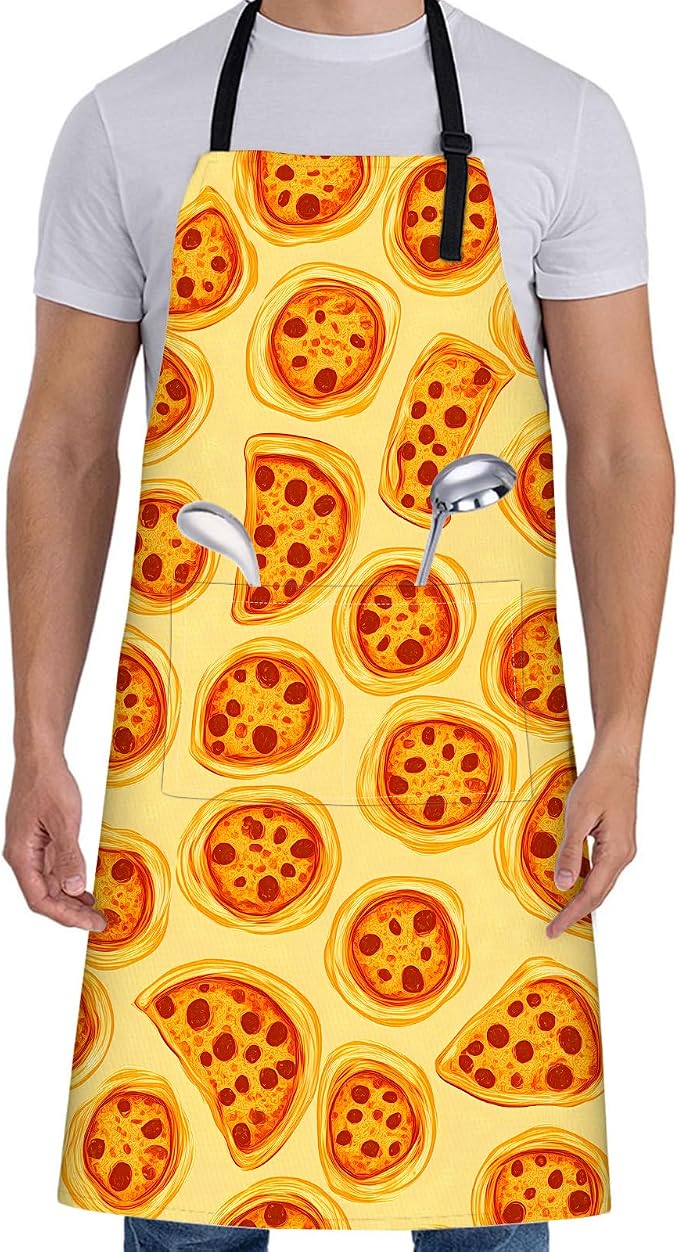 Pizza Slice Apron for Women,28x33in, Food Kitchen Yellow Aprons with 2 Pockets,Oxford Fabric,Pepperoni Adjustable Apron for Cooking Baking Gardening Chef,Gifts for Mom Wife