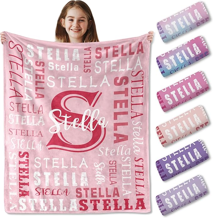 Ships Next Day- Custom Blanket With Name, Personalized Kids Throw Blankets, Teen Girl Gifts Trendy Stuff, Christmas Birthday Gifts for Boys Girls