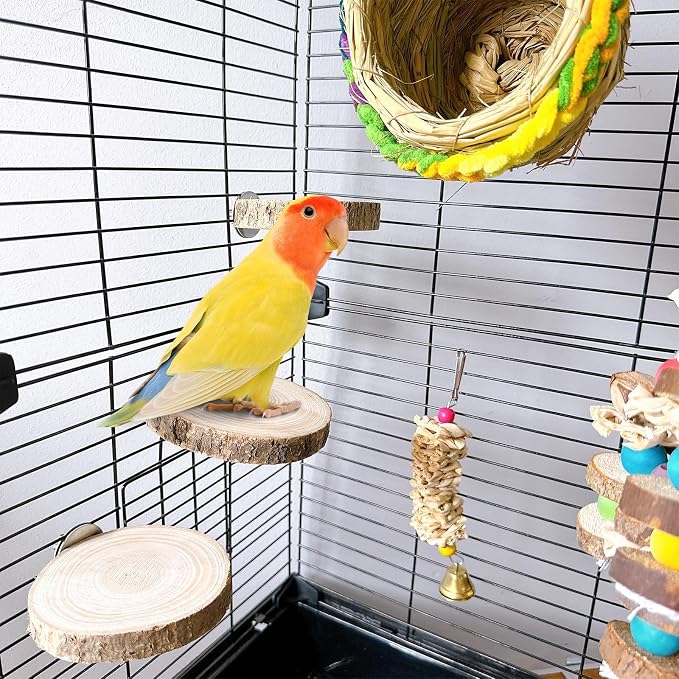 3PCS 3.9In Natural Bird Perches for Cage Round Wooden Parrot Stand Platform