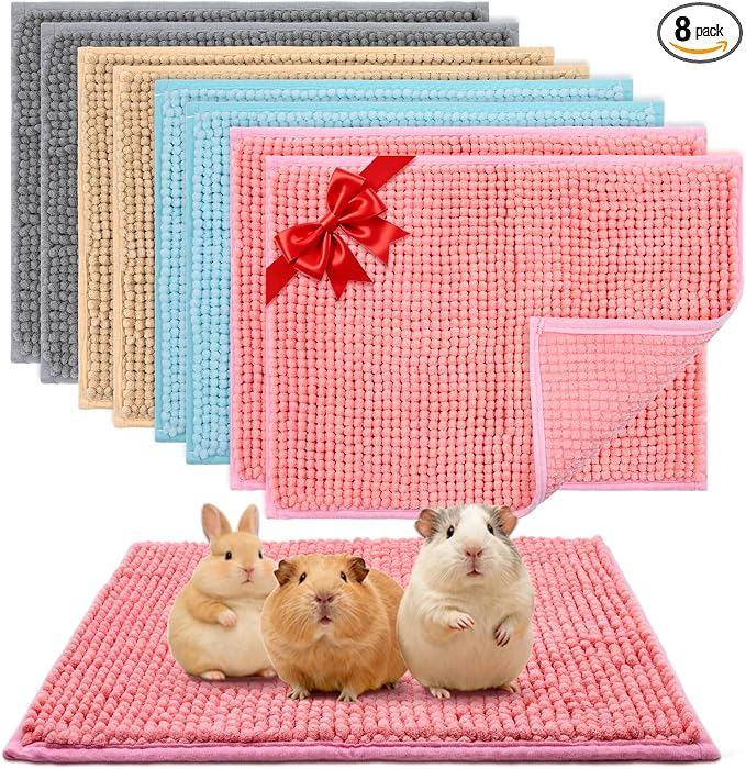Guinea Pig Cage Liner, 8 PCS Washable Fleece Bedding Pad | Reusable Pee Pad Mat for Small Animals, Reusable Bunny Rabbit Cage Liner Hamster Chinchilla Cage Accessories 16x12 Inch
