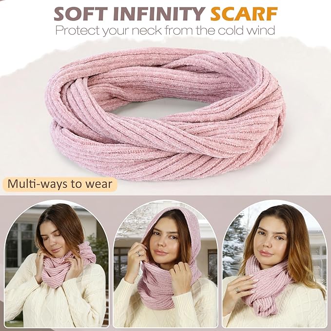 Winter Hats Gloves Scarf Set for Women, Beanie Hat Headband Ear Warmer, Infinity Scarf Touchscreen Gloves for Cold Weather
