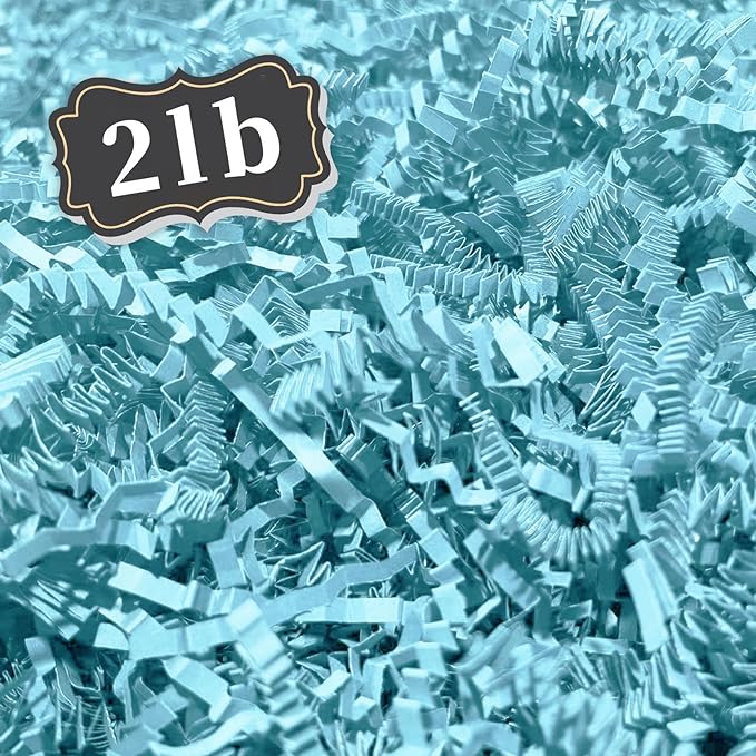 ZEBMOON 2 LB Sky Blue Crinkle Cut Paper Shred Filler Great for Gift Wrapping, Basket Filling, Birthday, Wedding, Halloween, Thanksgiving, Christmas Day, New Year Party Decorations Filling Supplies
