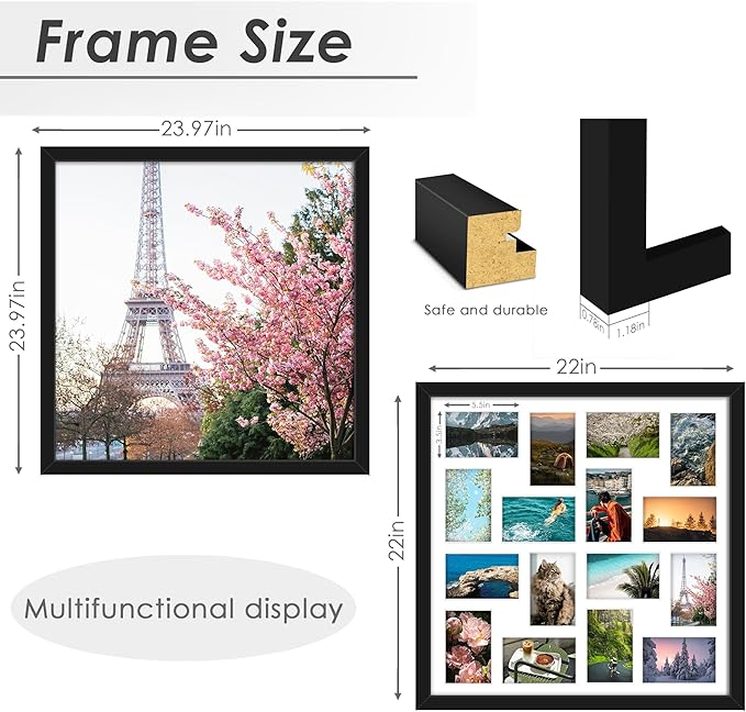 22x22 Picture Frame 4x6 Collage Picture Frame Displays Sixteen 4x6 inch Photos Collage Wall Decor Wall Hanging Black