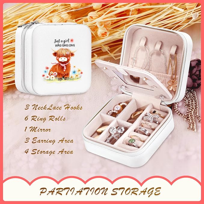 Cow Jewelry Box, Gifts For Women Teens Girls, Western Cow Lovers Themed Stuff Items Accessories Things Merchandise Decor Merch, Travel Ring Earrings Necklace Organizer Holder！
