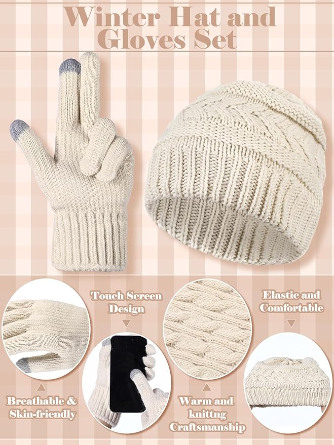 Geyoga 6 Pcs Women Winter Beanie Hat Scarf Gloves Ear Muffs Fuzzy Socks Set, Touchscreen Gloves for Thermal Gift Cold Weather