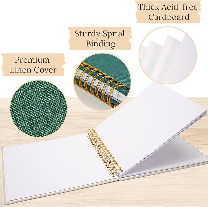 Scrapbook Photo Album Linen Cover, 12 x 12 Inch Hardcover Kraft White Pages Memory Book, for Travel Wedding Guest Book Christmas Baby Shower (40 Sheets/ 80 Pages,Darkgreen)