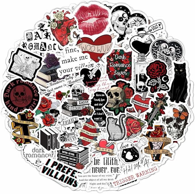 100Pcs Dark Romance Stickers for Water Bottle and Laptop - Dark Romance Party Supplies & Decorations, Waterproof Vinyl Decals, Love and Gothic Stickers, Gifts for Women & Men