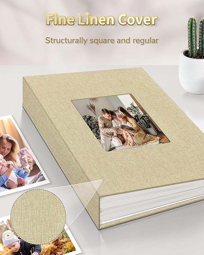 Photo Album 4x6 with 100 Pockets,Slip-in Picture Albums,Linen Cover Memory Book with Front Window,White Page Vertical Photo Book for Wedding,Family,Anniversare,Baby,Vacation