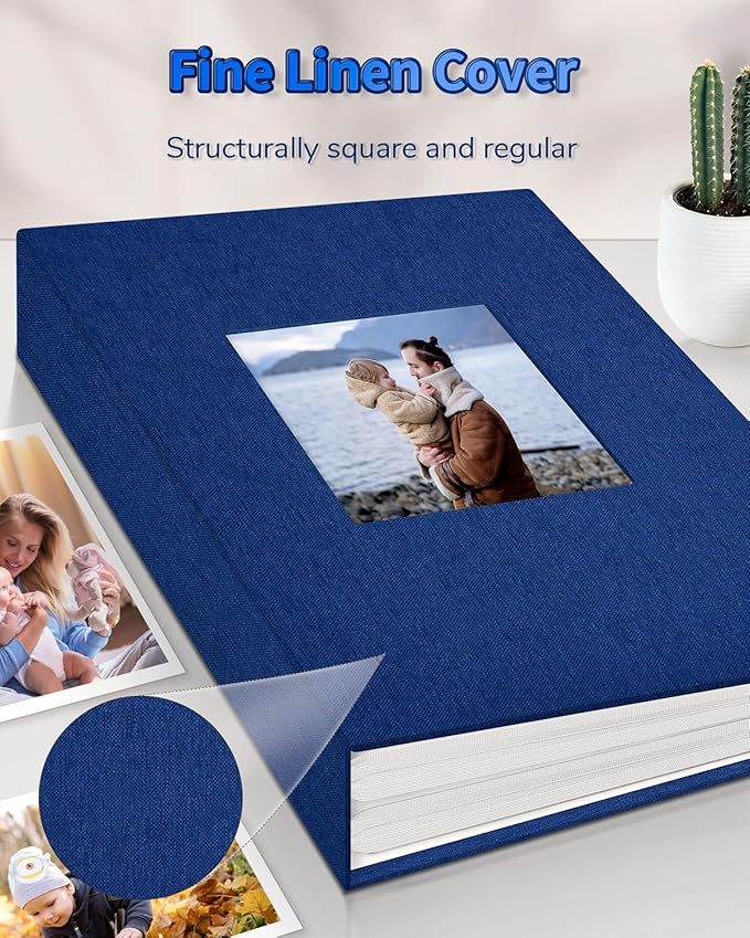 Photo Album 4x6 with 300 Pockets,Slip-in Picture Albums,Linen Cover Memory Book with Front Window,White Page Vertical Photo Book for Wedding,Family,Anniversare,Baby,Vacation