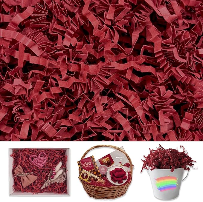 Red Crinkle Cut Paper Shred Filler, 2 LB Basket Filler Shredded Paper, Confetti Stuffing for Basket Filling, Halloween, Thanksgiving, Christmas, Birthdays, Gift Wrapping, Stuffer Party Supplies