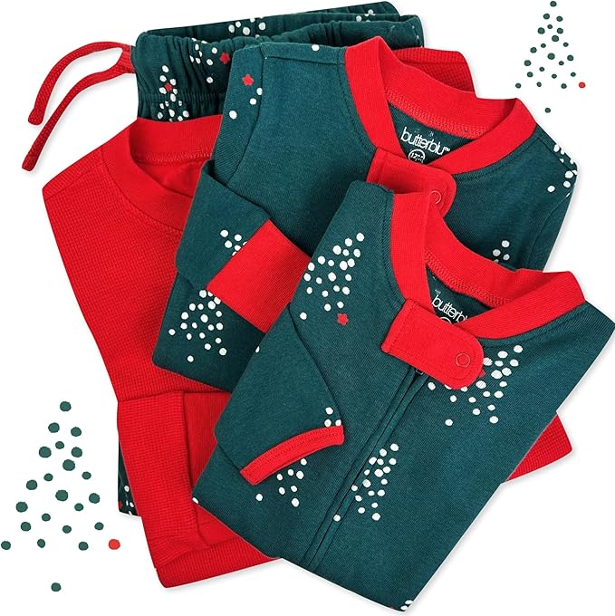 JAMIE Matching Family Jammies Holiday Pajamas 100% Organic Cotton PJs Adults, Kids, Toddlers, Baby, Pets