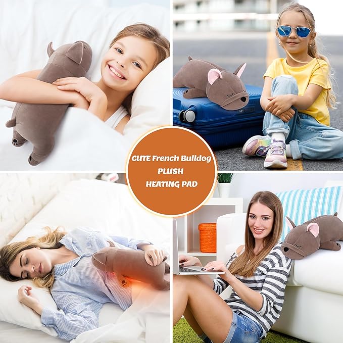 1.8lb French Bulldog Stuffed Animals Plush Microwavable Heating Pad-French Bulldog Heating Pads for Cramps &Period Pain Relief, Heatable & Coolable Stuffed Animals Bedtime Birthday Gift for Women Kids
