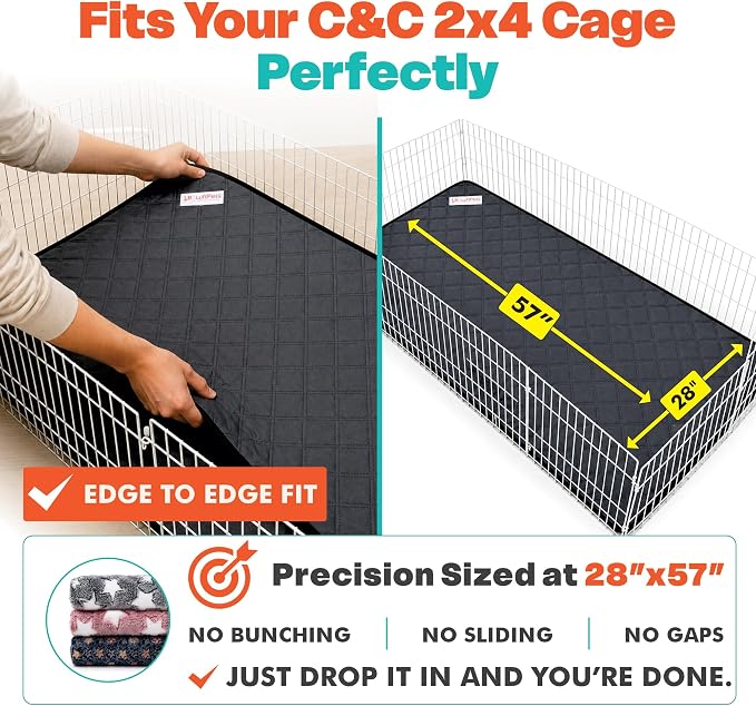 LUFTPETS Guinea Pig Cage Liners 5 Pcs, Washable C&C 2X4 Pads & Fleece Mats | 2 Absorbent Bunny Pee Pads 57x28, 3 Soft Blankets. Top Releases Hay. Waterproof Non-Slip Rabbit Bedding