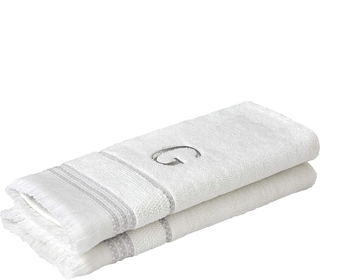SKL Home Casual Monogram Hand Towel (2-Pack), G, 16x26, White