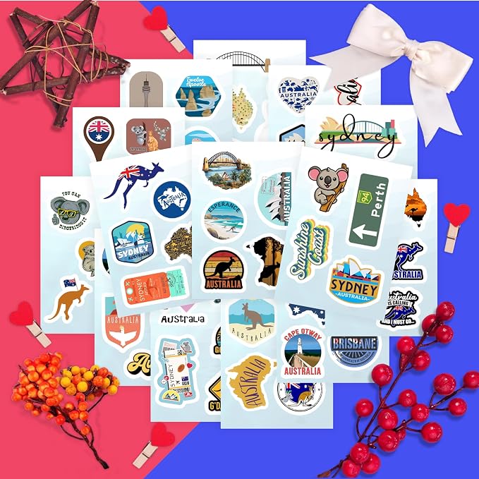 Australia Stickers for Water Bottle and Laptop - Australia Party Supplies & Decorations, Waterproof Vinyl Decals, Australian Flag and Culture Stickers, Gifts for Women & Men