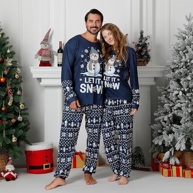 Family Christmas PJs Matching Sets, Cute Holiday Pajamas Printed Top and Pants, Xmas Jammies for Couples/Men/Women