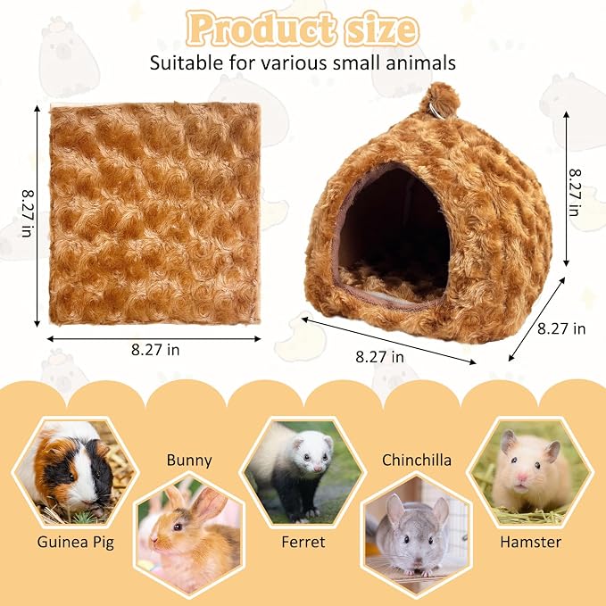 PINVNBY Guinea Pig Hamster Bed Warm Bunny Hideout Dwarf Rabbit Hideway Winter Sleeping Guinea Pig House for Hedgehog Ferret Rat Chinchilla and Other Small Animals（Brown）