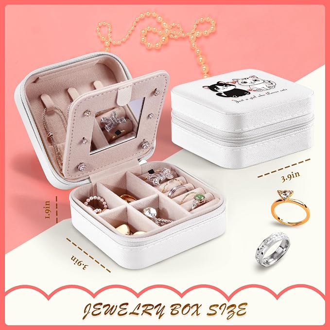 Cat Jewelry Box, Gifts For Women Teens Girls, Cat Lovers Stuff Items Accessories Things Merchandise Decor Merch, Travel Ring Earrings Necklace Organizer Holder!