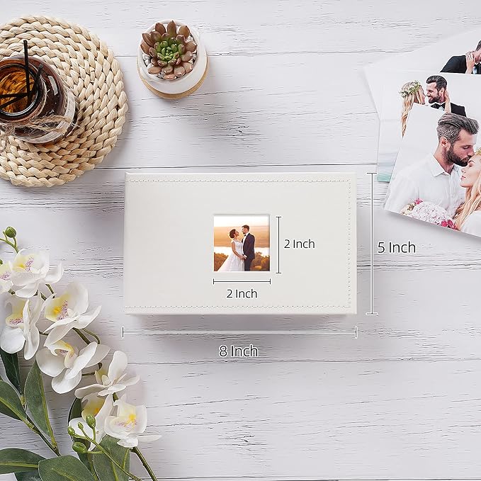 potricher Small Photo Album 4x6 100 Photos Leather Cover Picture Book with 100 Horizontal Pockets for Family Wedding Anniversary and Baby (White)