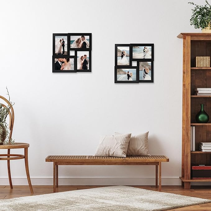 4x6 Collage Picture Frame,4 Photo Frame with Real Glass,Family Picture Frame Collage Wall Hanging or Tabletop Display,Black