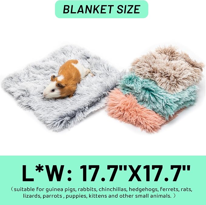 Guinea Pig Blankets 4 Pack, Warm Cozy Fleece Pet Cage Accessories | Washable Cold Weather Small Animal Bedding Mat Cage Liners for Hedgehog, Rabbit, Hamster, Chinchilla (17.7x17.7in)