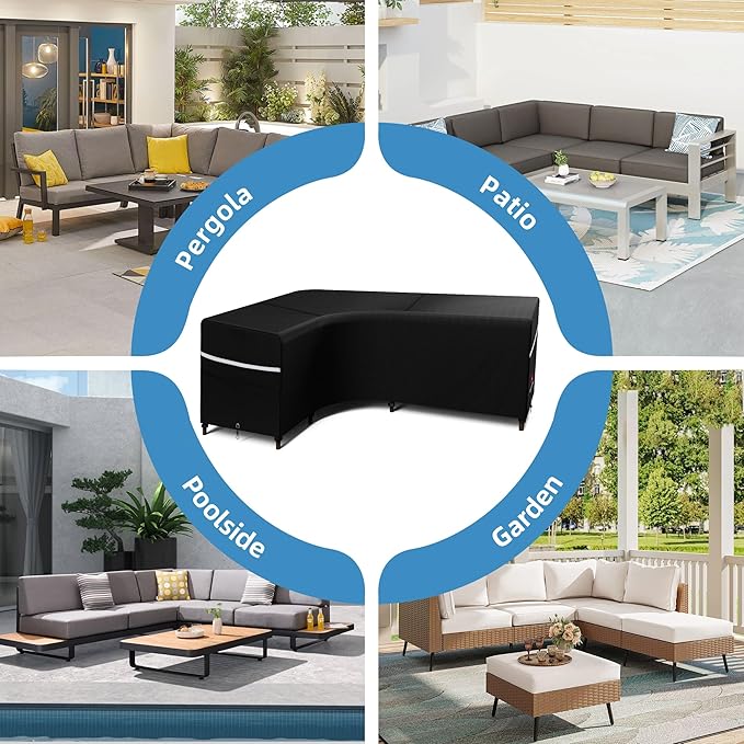 Rosefray Outdoor L-Shaped Sectional Cover-600D Patio Sectional Sofa Cover, Waterproof Furniture Covers for Deck, Lawn,Backyard 85”x105” Left Facing Black