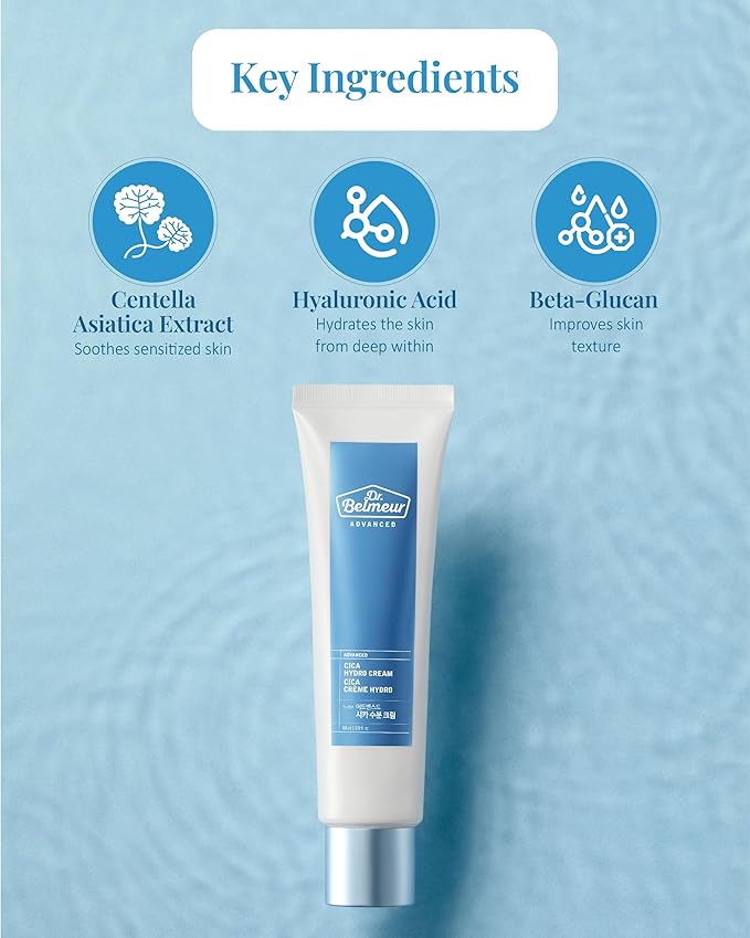 DR. BELMEUR Advanced Cica Hydro Cream (2fl oz) - Soothing, Barrier-Strengthening Face Moisturizer for Sensitive Skin. Korean Skin Care. Centella Asiatica, Hyaluronic Acid.