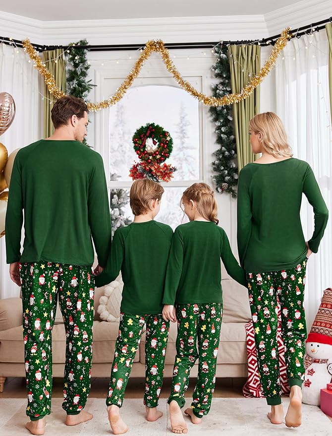 Ekouaer Family Matching Pajamas Christmas Sleepwear Long Sleeve Sleep Shirt with Plaid Pants Soft Loungewear Pjs Set S-XXL