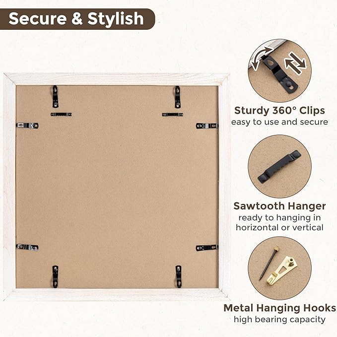 Fun Memories Square Wooden Picture Frame - 16x16 Tempered Glass, Wall Mountable, White, 1 Pack