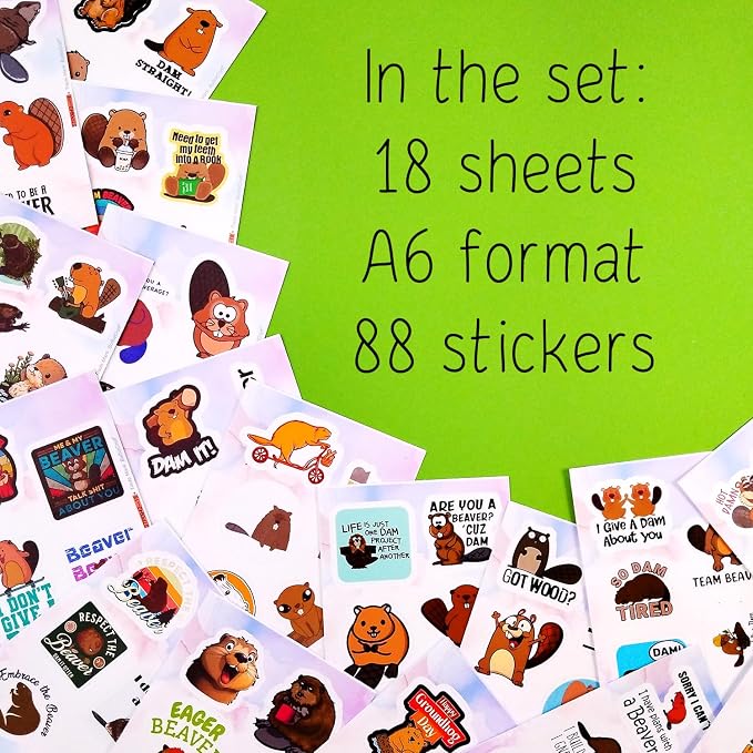 Beaver Stickers for Water Bottle and Laptop - Nature Party Supplies & Decorations, Waterproof Vinyl Animal Decals, Cute Beaver Stickers Laptop Decals, Gifts for Women & Men