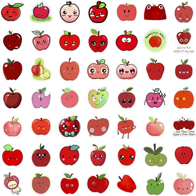 100Pcs Apple Stickers for Water Bottle and Laptop - Apple Party Supplies & Decorations, Waterproof Vinyl Decals, Fruit and Fun Stickers, Gifts for Women & Men